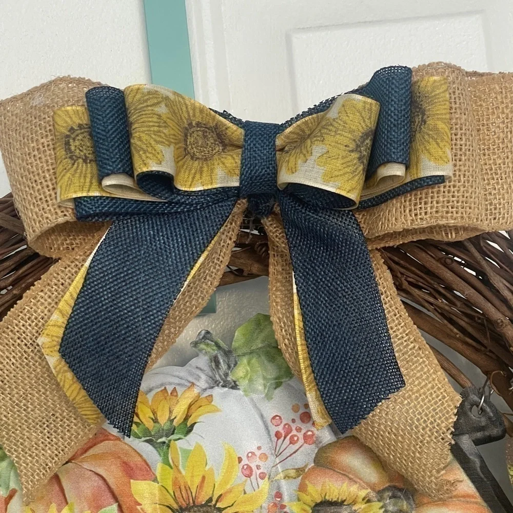 Handmade fall sunflower wreath sign says happy fall y’all 24”